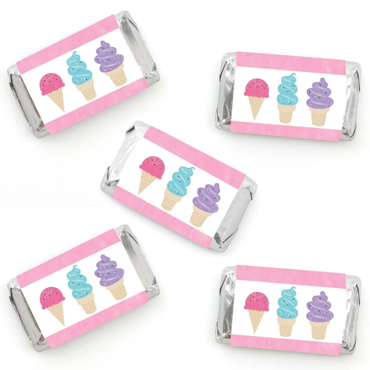 Big Dot of Happiness Scoop Up the Fun - Ice Cream - Mini Candy Bar Wrapper Stickers - Sprinkles Party Small Favors - 40 Count